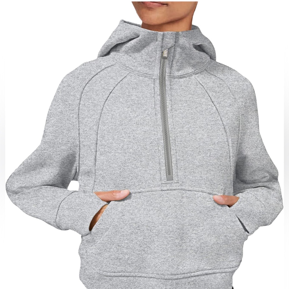 LASLULU Womens Hoodies Fleece Lined Cropped Pullover 1/2 Zipper Grey Scuba